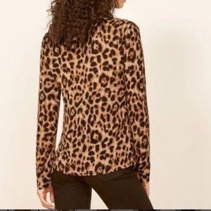 Reformation Violet Leopard Print Button-Down Long Sleeve Blouse